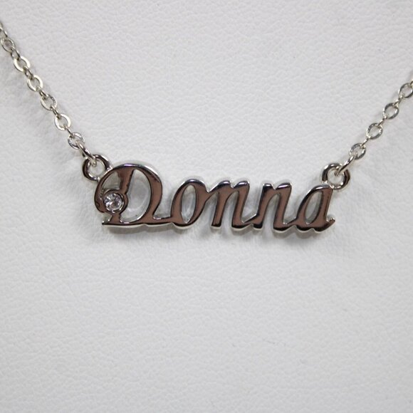 DONNA Name Silvertone Rhinestone 14.5" w 4.5" Multi Ring Ext Necklace - Picture 5 of 12